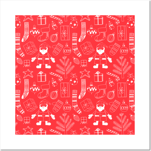 Doodle Christmas pattern red Wall Art by katerinamk